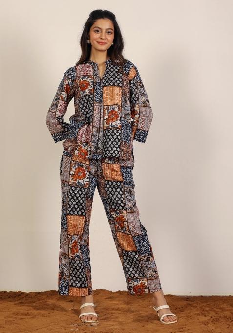 Black And Multi Printed  Cotton Co Ord Set