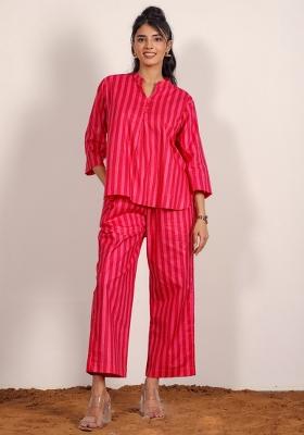 Red And Pink Printed  Cotton Co Ord Set