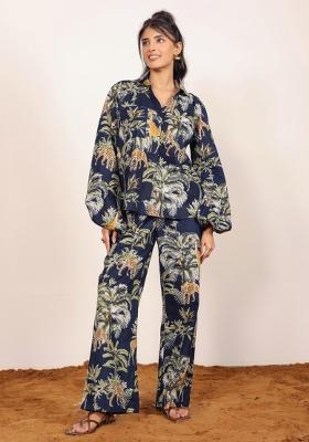 Navy Blue And Multi Printed  Cotton Co Ord Set