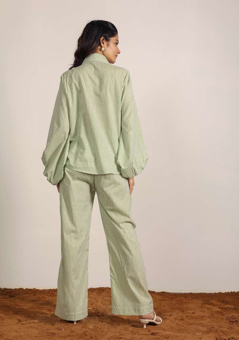 Green And White Printed  Cotton Co Ord Set - Indya