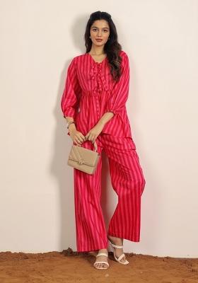 Red And Pink Printed  Cotton Co Ord Set
