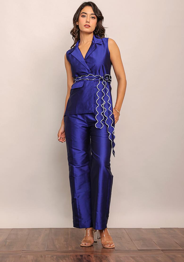 Blue Printed  Taffeta Co Ord Set