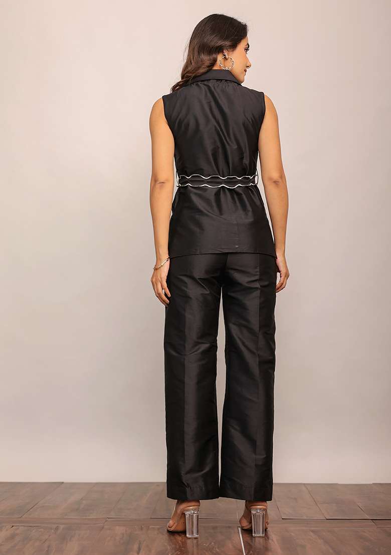 Black Printed  Taffeta Co Ord Set - Indya
