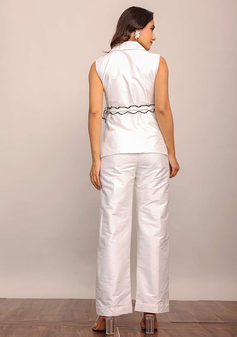 White Printed  Taffeta Co Ord Set - Indya
