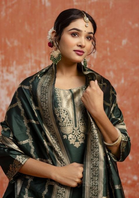 Green Zari Work Cotton Salwar Kameez