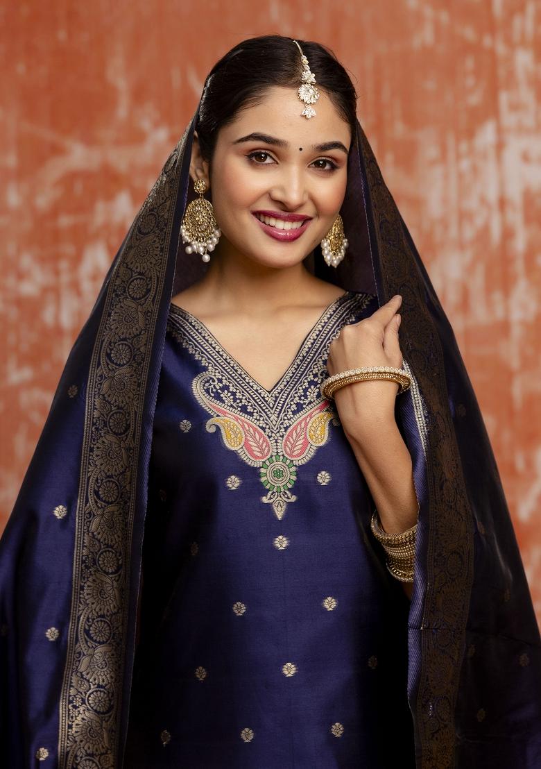 Blue Zari Work Cotton Salwar Kameez