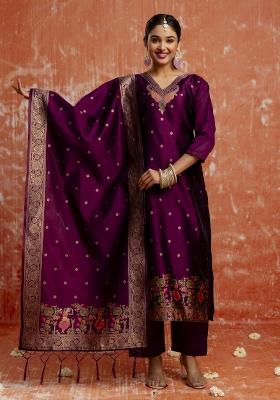 Purple Zari Work Cotton Salwar Kameez