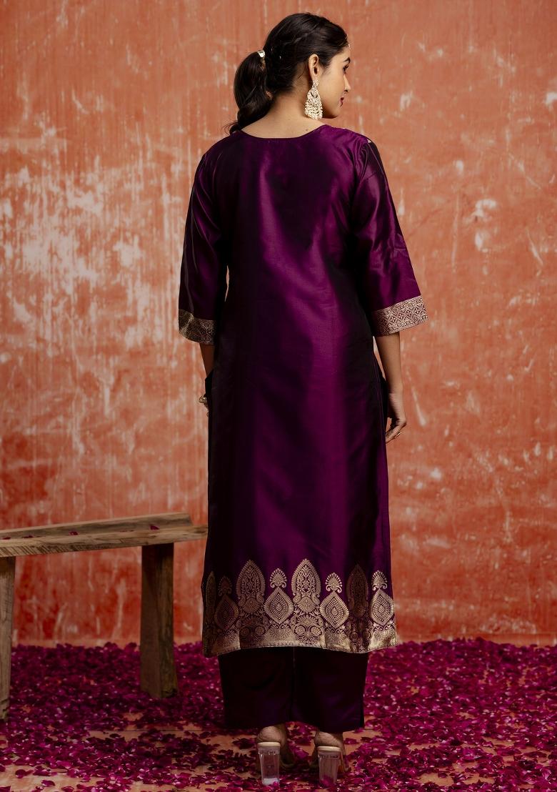 Purple Zari Work Cotton Salwar Kameez