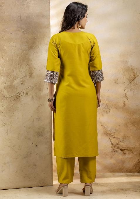 Mustard Yellow Embroidered Viscose Rayon Salwar Kameez