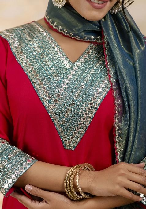 Pink Embroidered Viscose Rayon Salwar Kameez