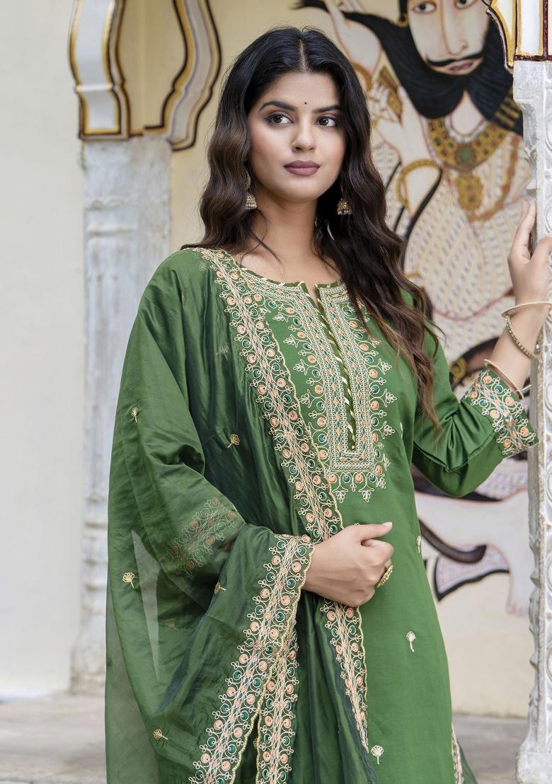 Green Embroidered Silk Salwar Kameez