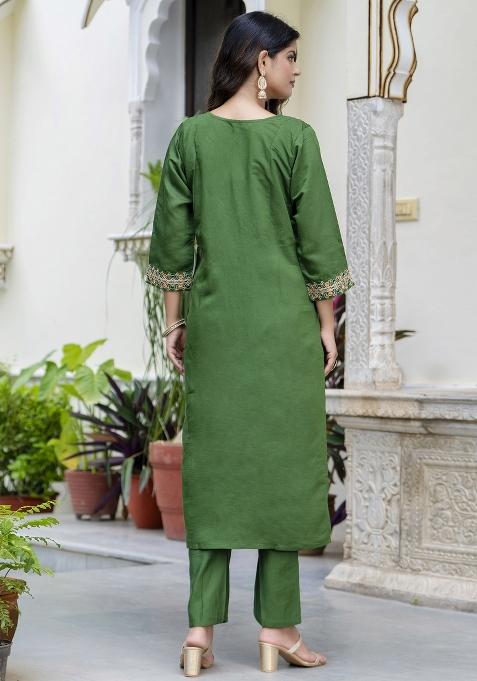 Green Embroidered Silk Salwar Kameez