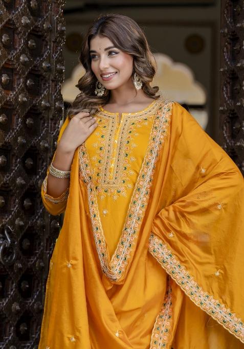 Yellow Embroidered Silk Salwar Kameez