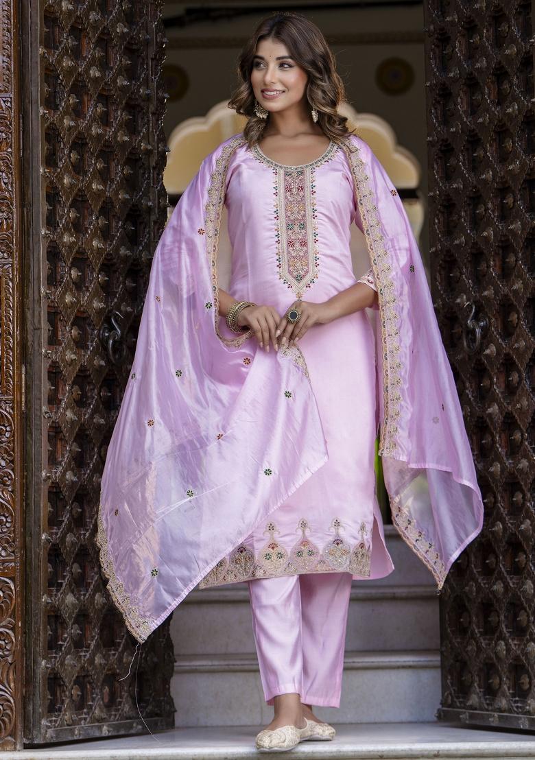 Light Pink Embroidered Silk Salwar Kameez