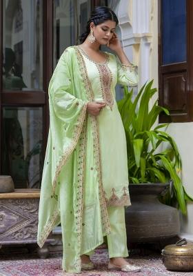 Pista Green Embroidered Silk Salwar Kameez