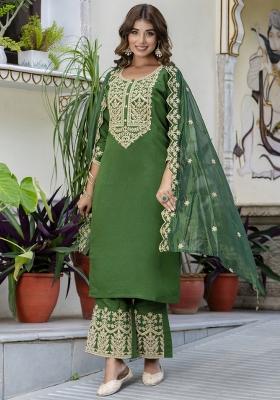 Green Embroidered Silk Salwar Kameez