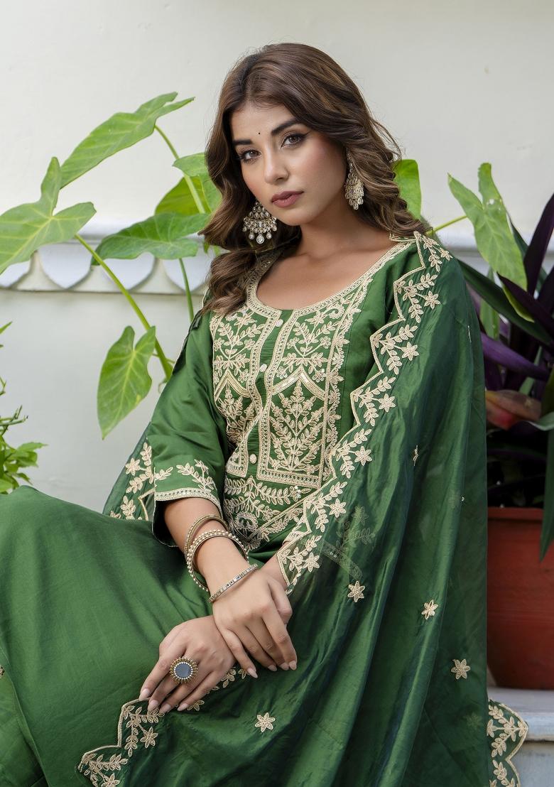 Green Embroidered Silk Salwar Kameez