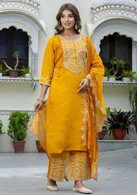 Mustard Yellow Embroidered Silk Salwar Kameez