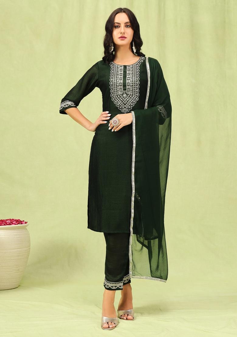 Green Embroidered Silk Salwar Kameez