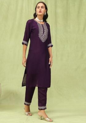 Purple Embroidered Silk Salwar Kameez