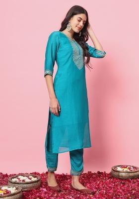 Rama Green Embroidered Silk Salwar Kameez