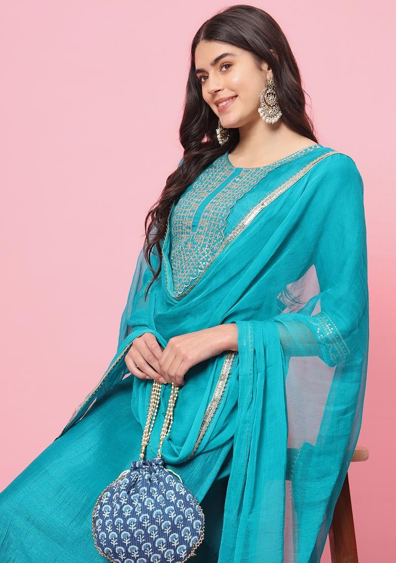 Rama Green Embroidered Silk Salwar Kameez
