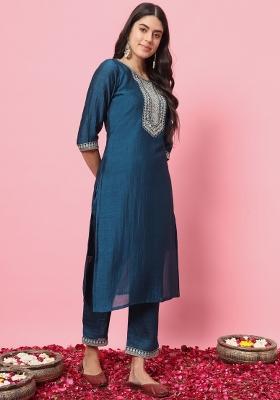 Blue Embroidered Silk Salwar Kameez