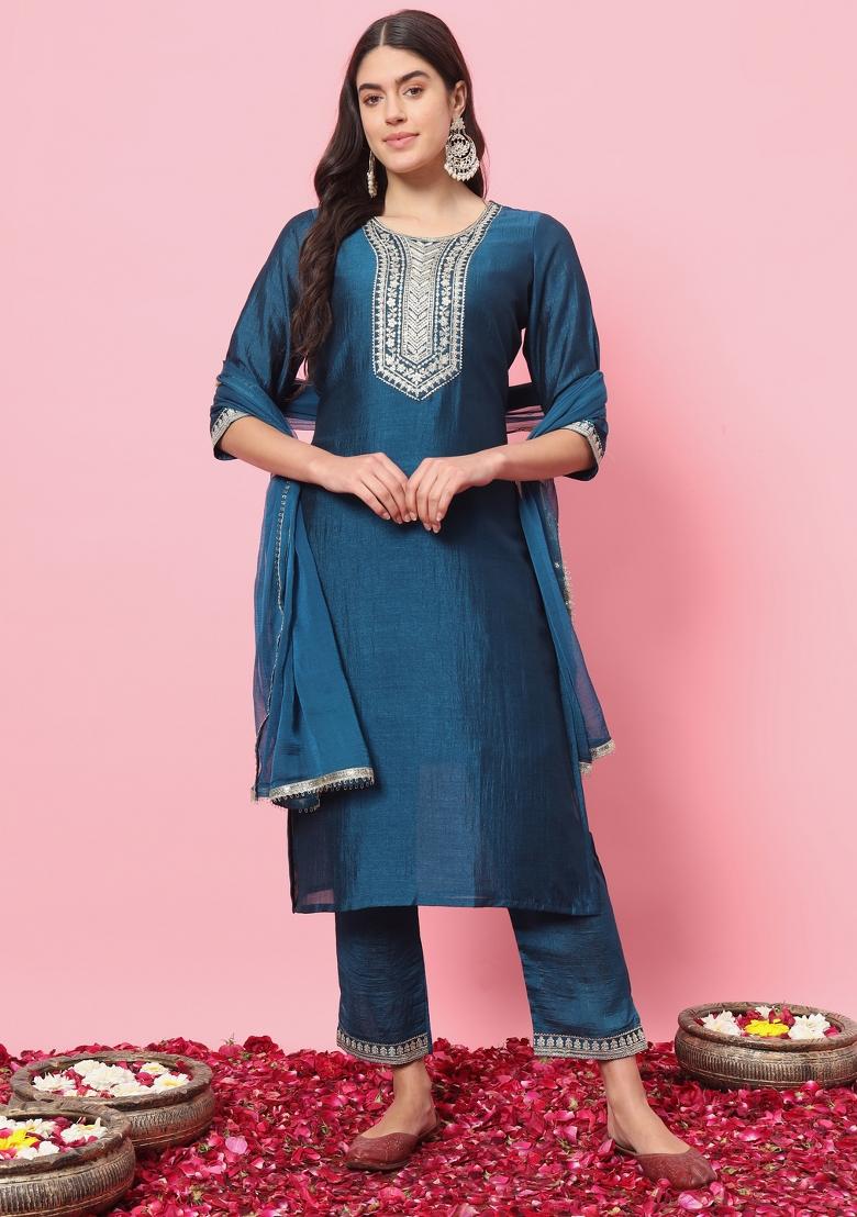 Blue Embroidered Silk Salwar Kameez
