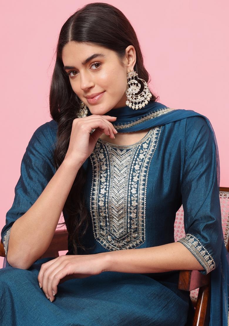 Blue Embroidered Silk Salwar Kameez