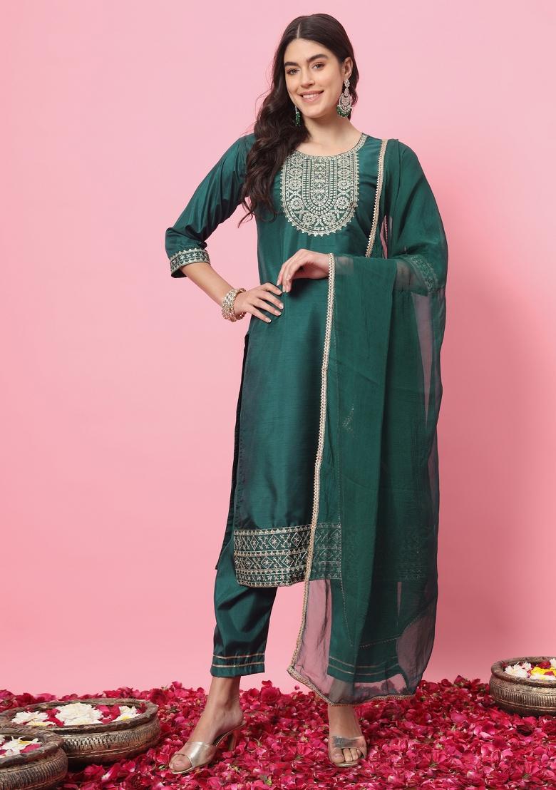 Green Embroidered Silk Salwar Kameez