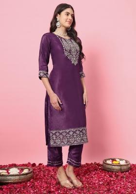 Purple Embroidered Silk Salwar Kameez