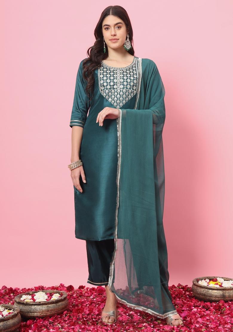Green Embroidered Silk Salwar Kameez