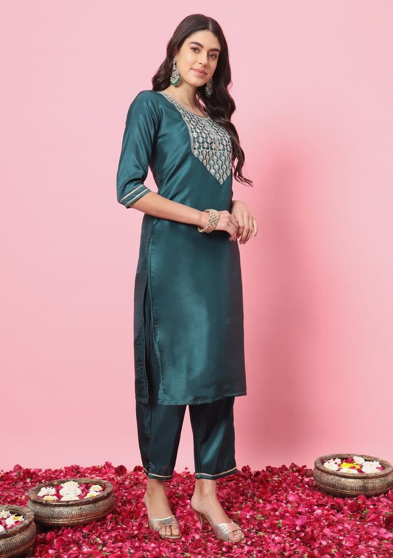 Green Embroidered Silk Salwar Kameez
