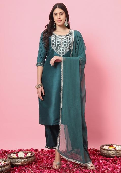 Green Embroidered Silk Salwar Kameez