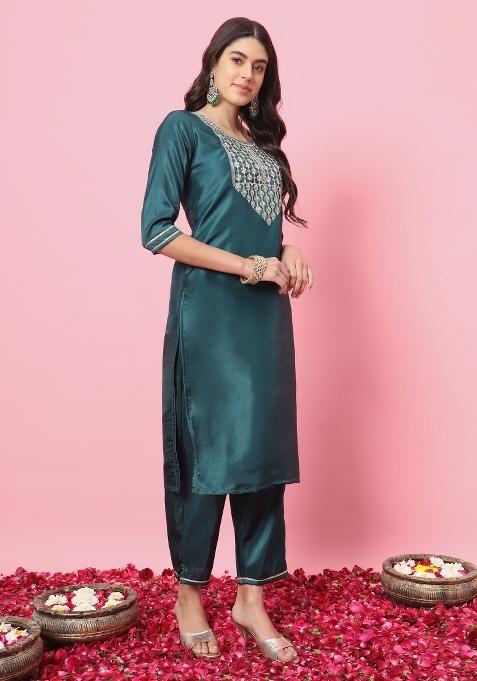 Green Embroidered Silk Salwar Kameez