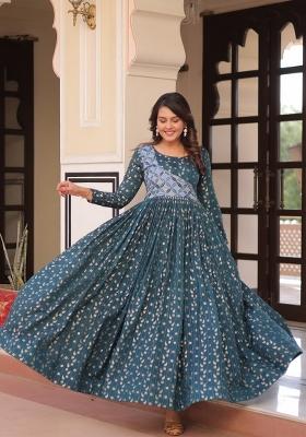 Rama Green Woven Jacquard Gown