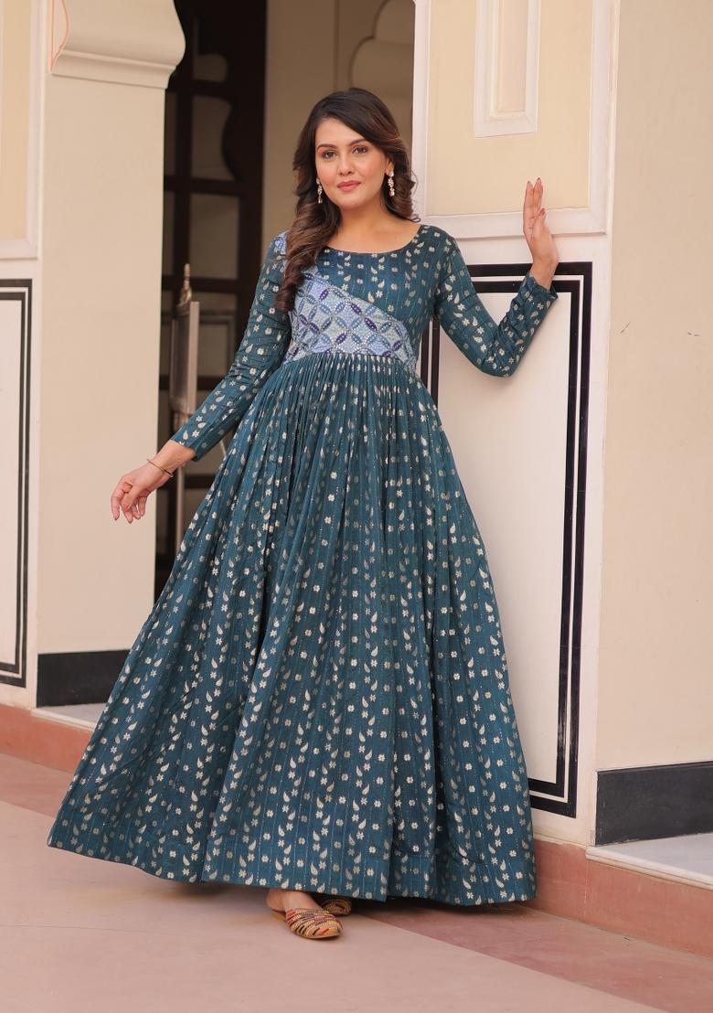 Rama Green Woven Jacquard Gown