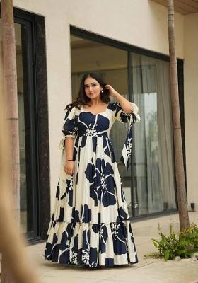 Blue Digital Print Cotton Gown
