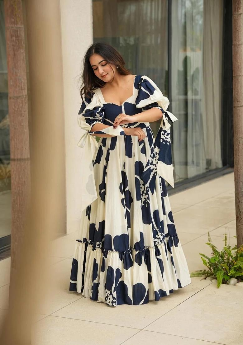 Blue Digital Print Cotton Gown