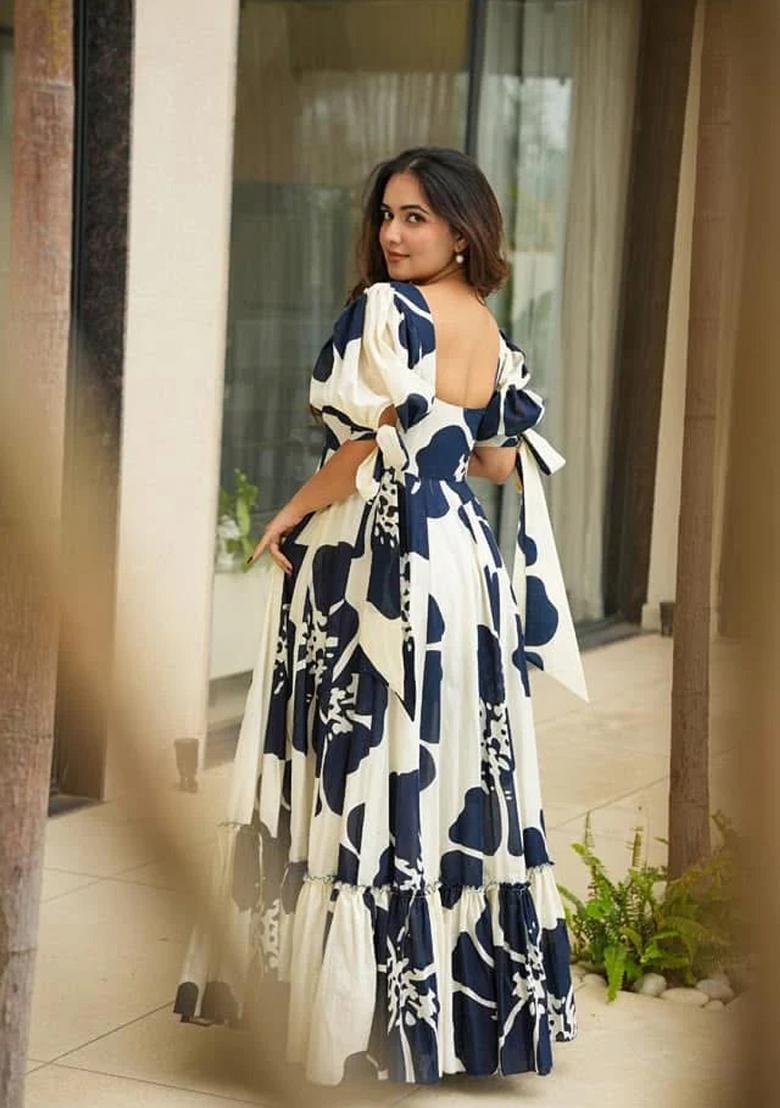 Blue Digital Print Cotton Gown