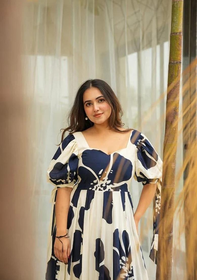 Blue Digital Print Cotton Gown