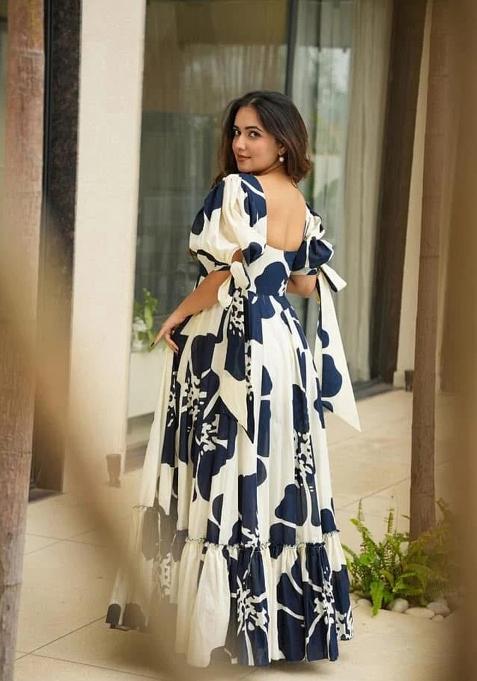 Blue Digital Print Cotton Gown