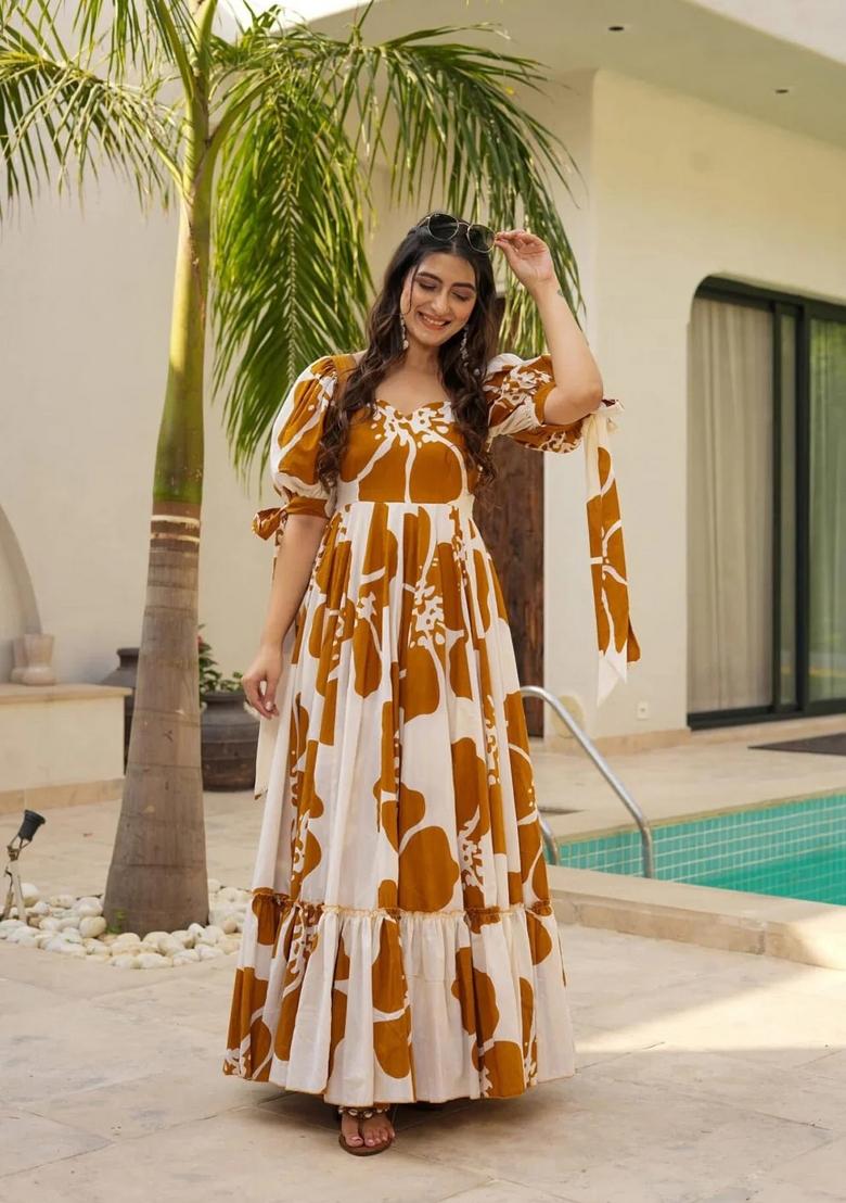 Mustard Yellow Digital Print Cotton Gown