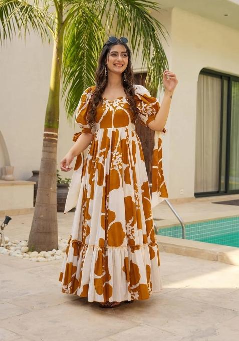 Mustard Yellow Digital Print Cotton Gown