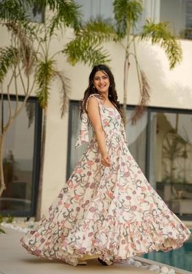 White Digital Print Cotton Gown