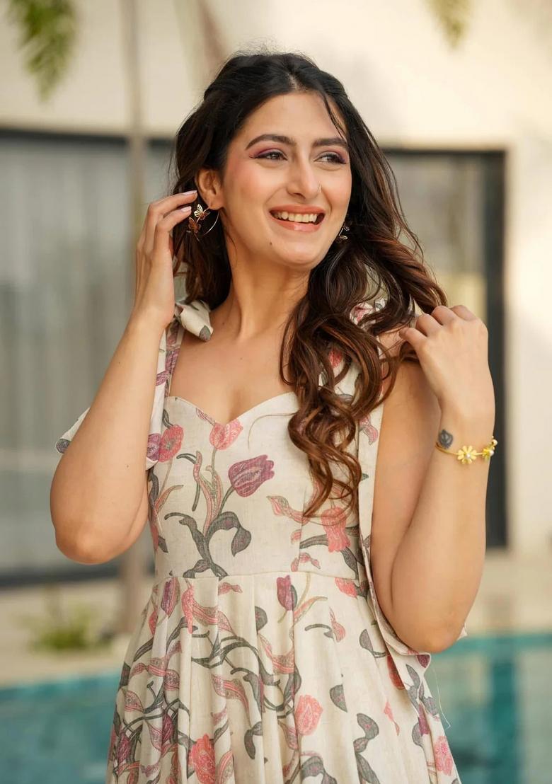 White Digital Print Cotton Gown