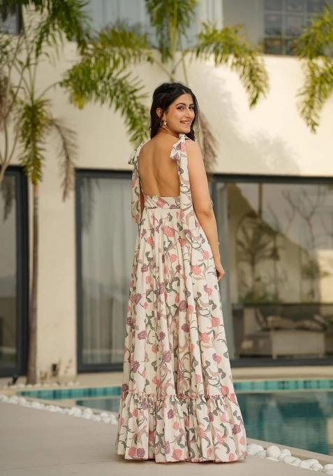 White Digital Print Cotton Gown