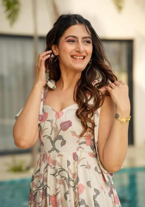 White Digital Print Cotton Gown