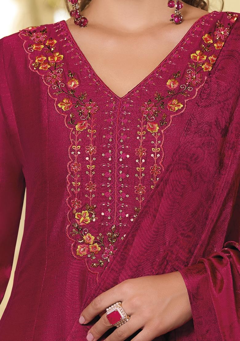 Pink Embroidered Vichitra Silk Salwar Kameez