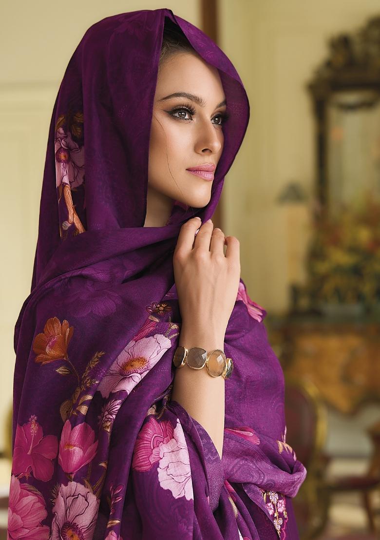 Purple Embroidered Vichitra Silk Salwar Kameez